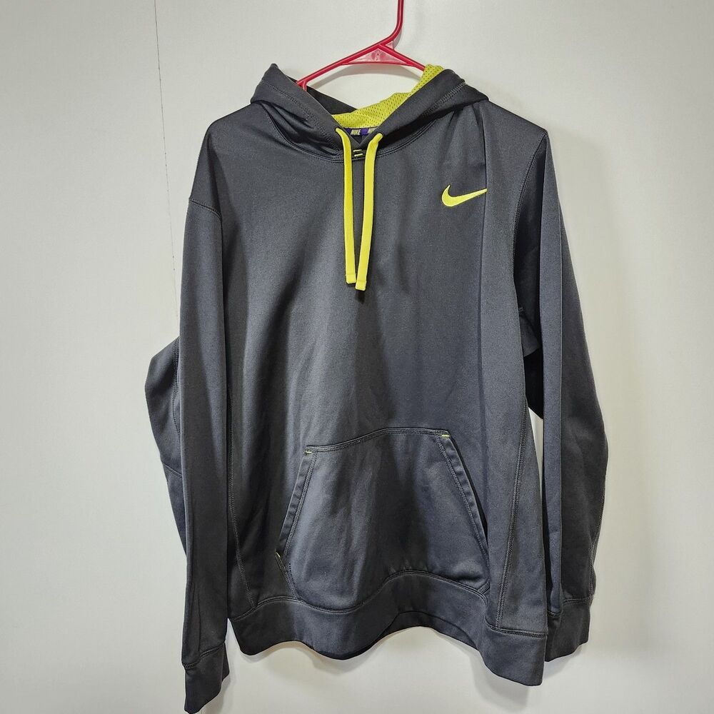 Nike Therma-FIT Pullover Hoodie Gray Volt Neon Men's Size Large L Athletic
